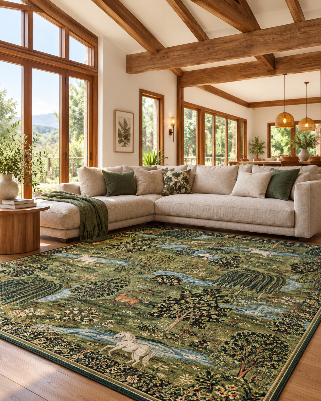 Tapis vert olive lavable en machine et antidérapant