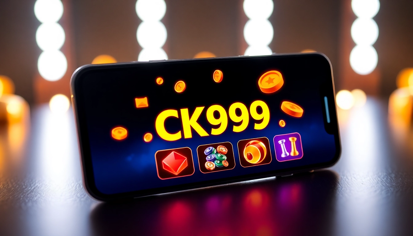 CK999 app on a smartphone, showing vibrant casino games and betting options, emphasizing user-friendly interface and mobile accessibility for gaming enthusiasts.