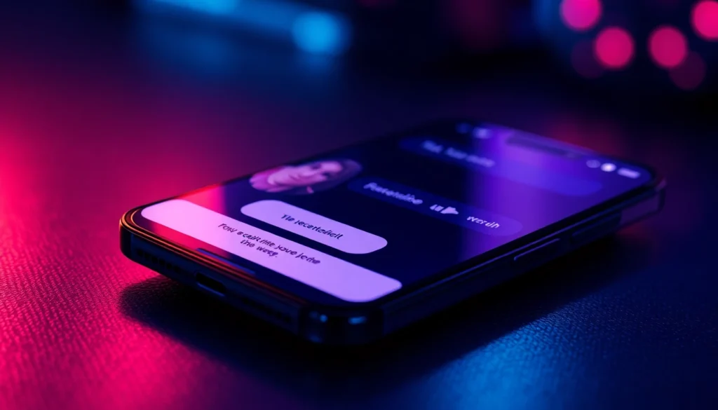 Smartphone displaying a seductive AI chat interface with a glowing screen