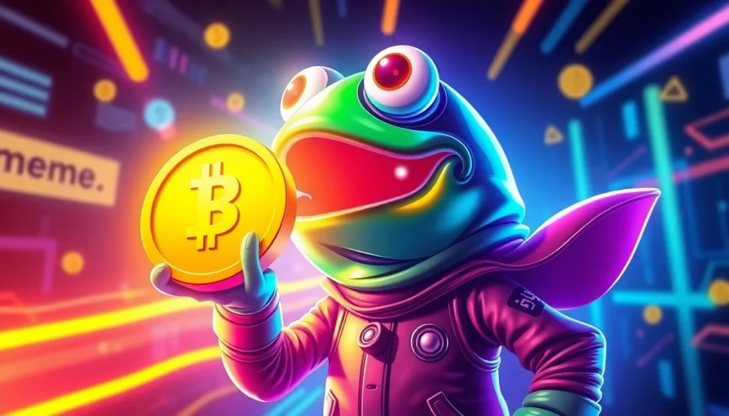 Pepe Coin Meme illustration showing Pepe character with crypto symbols for engaging meme coin